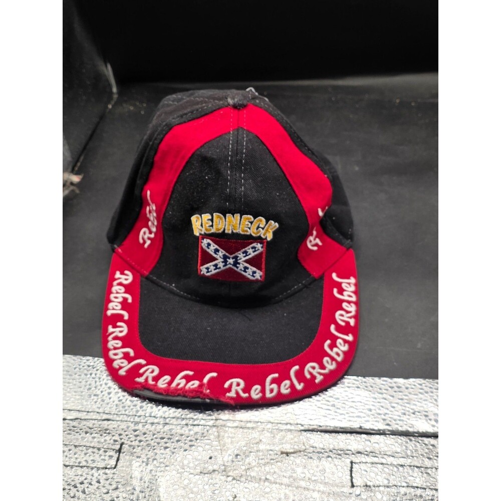 Vintage Redneck Rebel Embroidered Strapback Hat Black Red Confederate Flag Cap